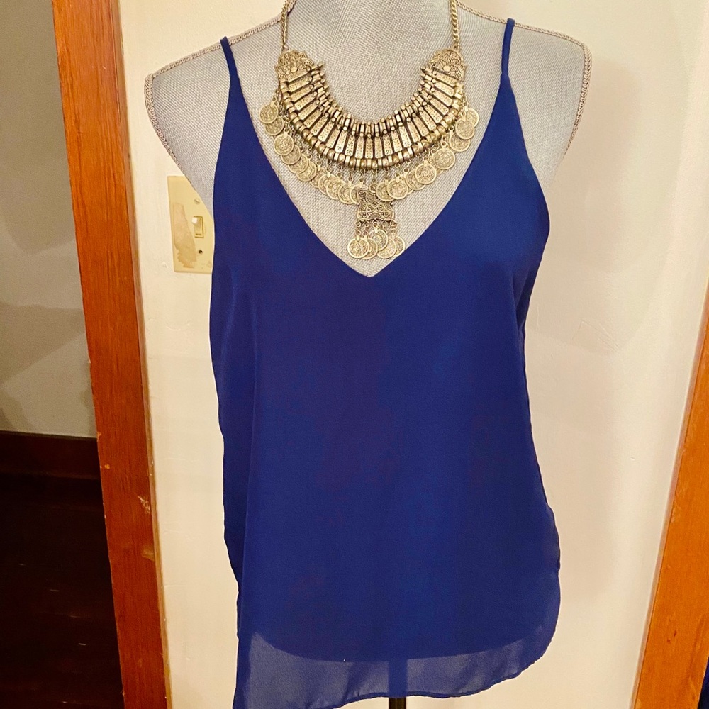 Blue sheer tank top